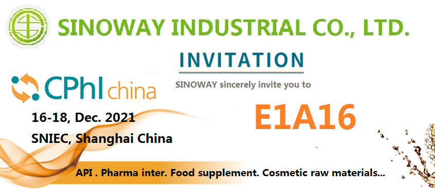 Sinoway, sizi CPhI China 2021'deki E1A16 standımızı ziyaret etmeye içtenlikle davet ediyor.